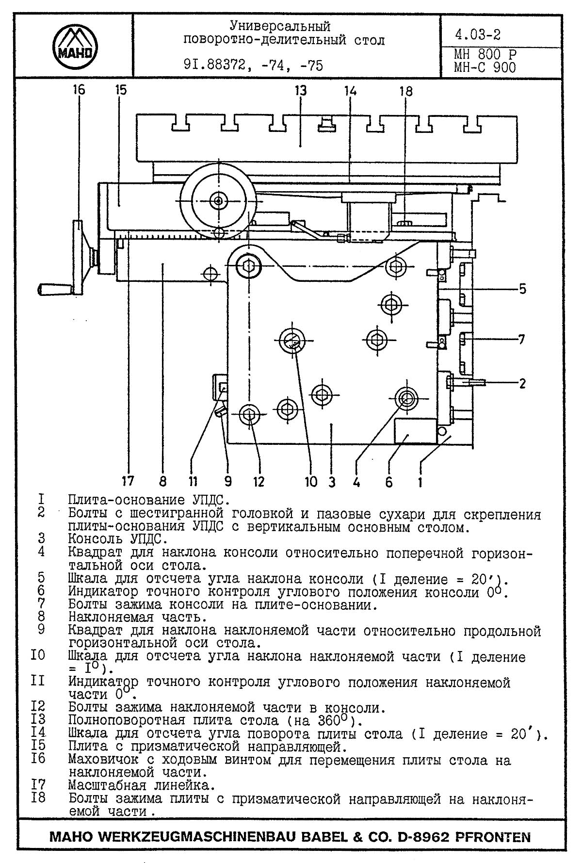 Вертикальная фрезерна  головка з механізмом подачі пиноли фрезерного верстата MAHO 800